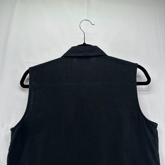 Style & Co Linen Blouse Womens 10 Button Up Sleeveless Embroidered Flowers Black - Picture 5 of 10
